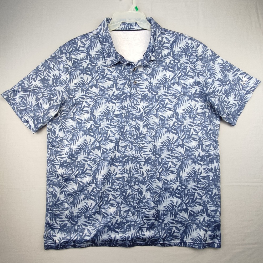 MAELREG Polo Mens 2XL Blue Tropical Leaf Performance Short Sleeve Golf Shirt